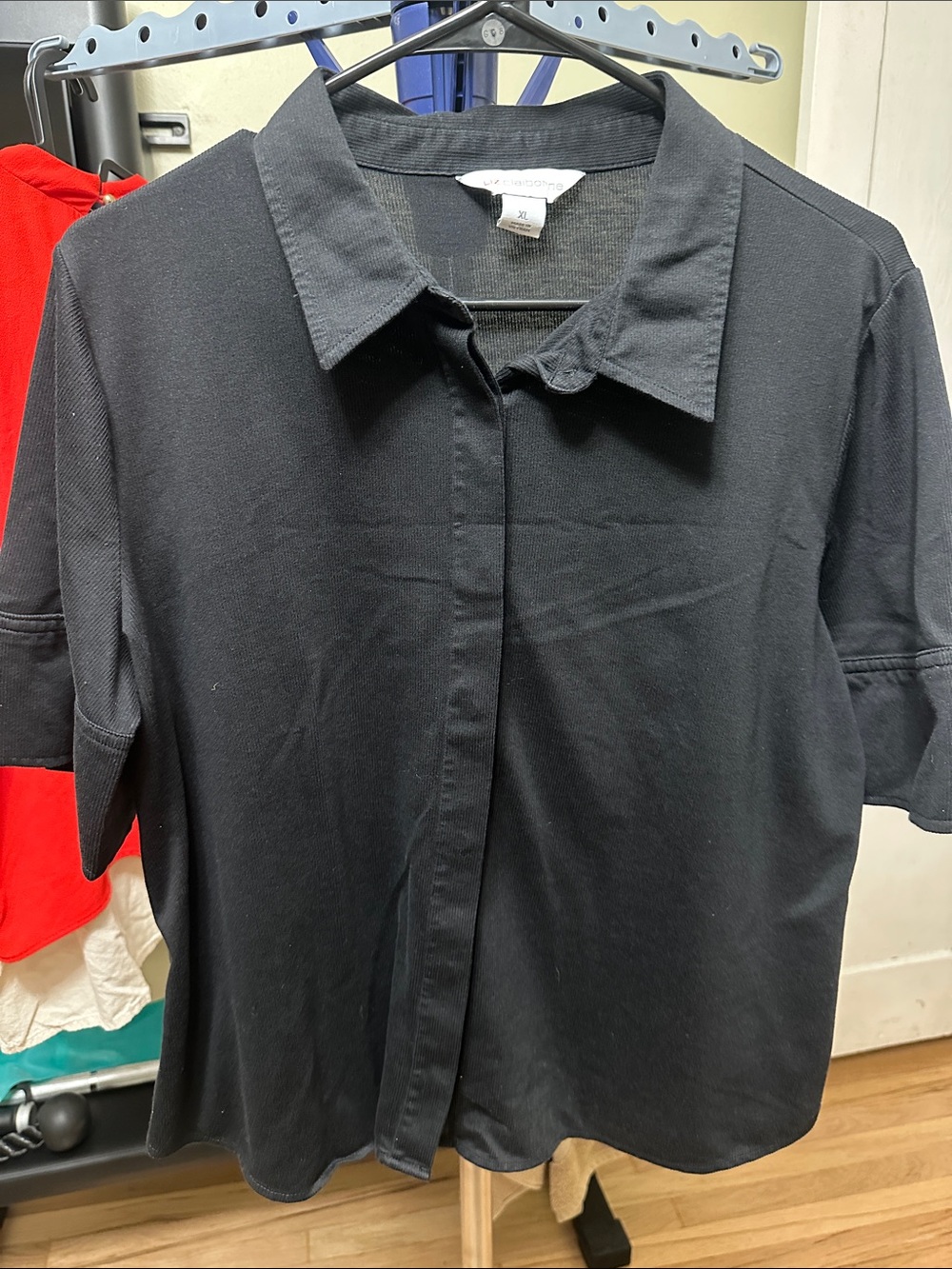 Black womens Short-Sleeve Collared Shirt